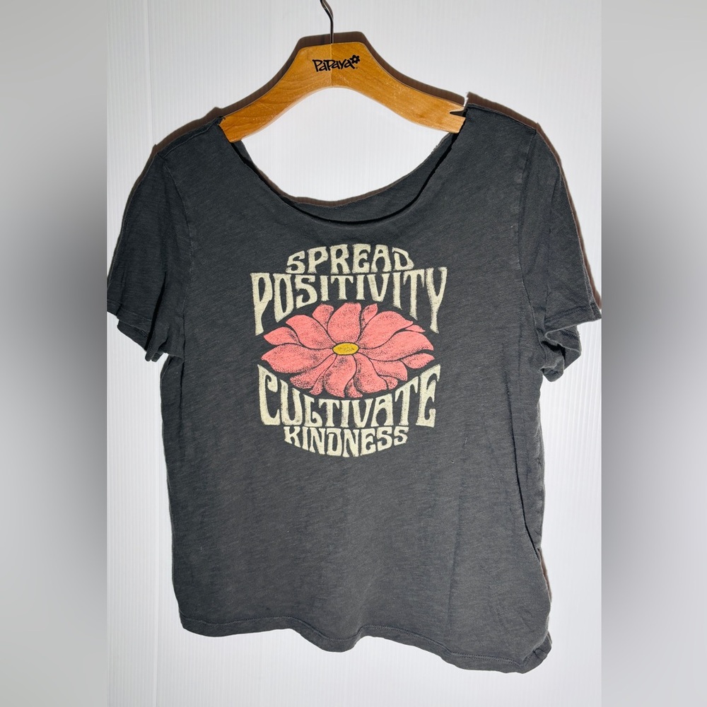 Charcoal Tee with Pink Floral Graphic
